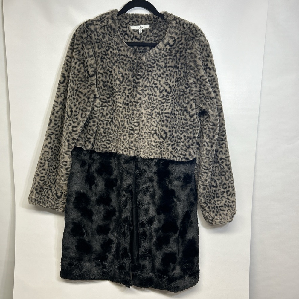 Fever Two-Tone Animal Print Teddy Jacket